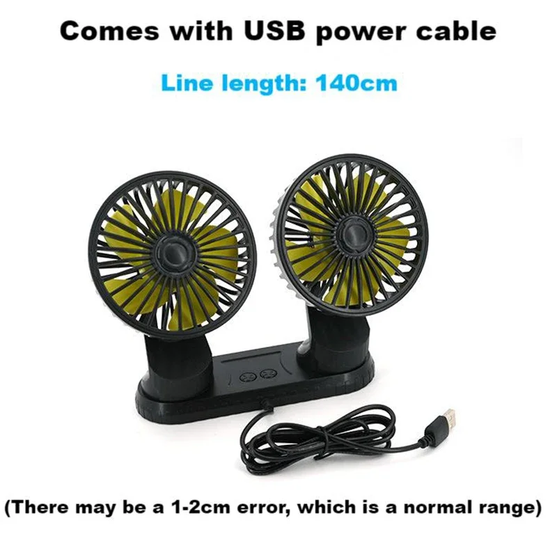 Jinlaili Mini Ventilateur USB de Voiture avec Rotation à 360° - 3 Vitesses Réglables, Silencieux pour SUV RV Bateau Camping