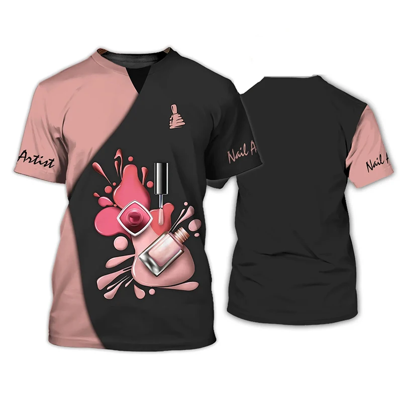 Camiseta con estampado 3D para hombre y mujer, Top informal de manga corta con estampado divertido de esmalte de uñas, gráfico de técnico, Y2k, ropa de calle a la moda, talla grande