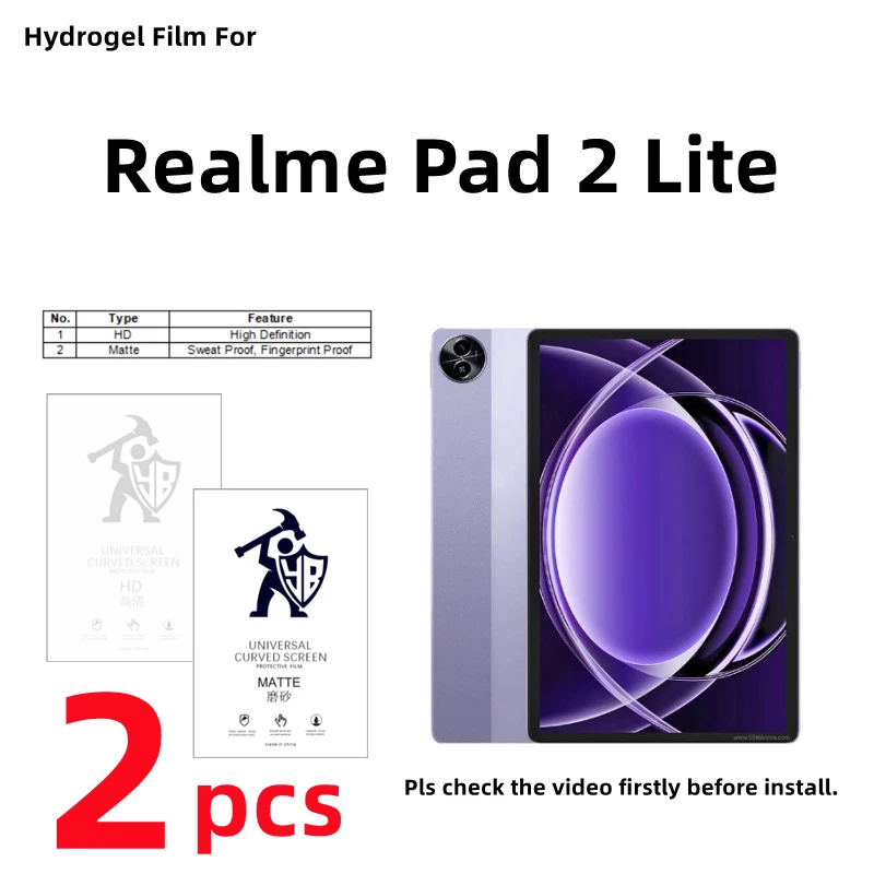 

2pcs HD Hydrogel Film For Realme Pad 2 Lite Matte Tablets Screen Protector For Realme Pad 2 Lite Clear/Frosted Full Cover Film