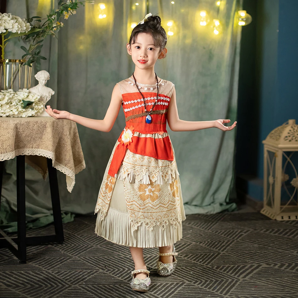 Disney Princess Moana Dress Up Party Cosplay Costume Little Girl Princess Fancy Halloween Clothes Children Vaiana 2pcs Outfit