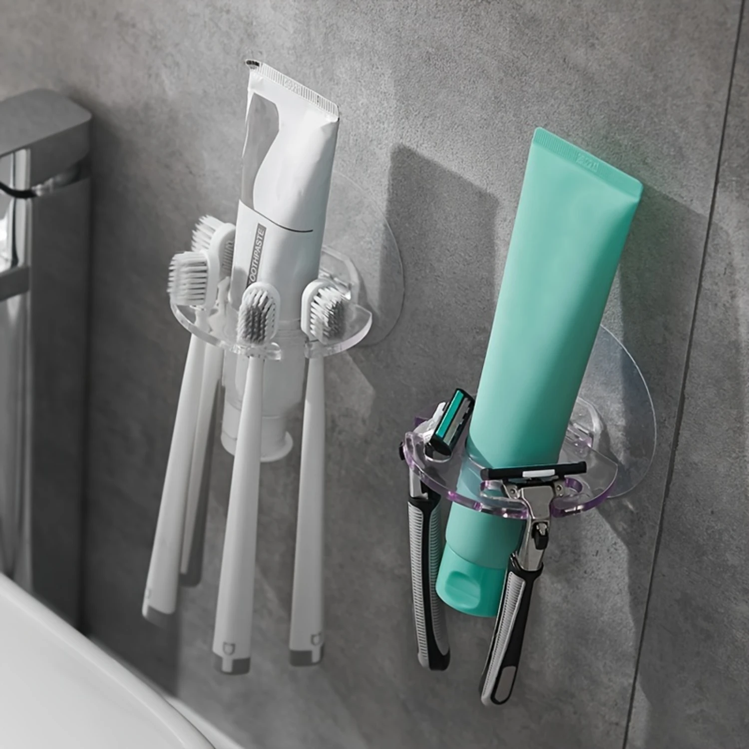

1pc Self-adhesive Wall Mounted Toothbrush Holder, Convenient Plastic Toothpaste Rack, Multifunction Toothbrush Organizer, Bath