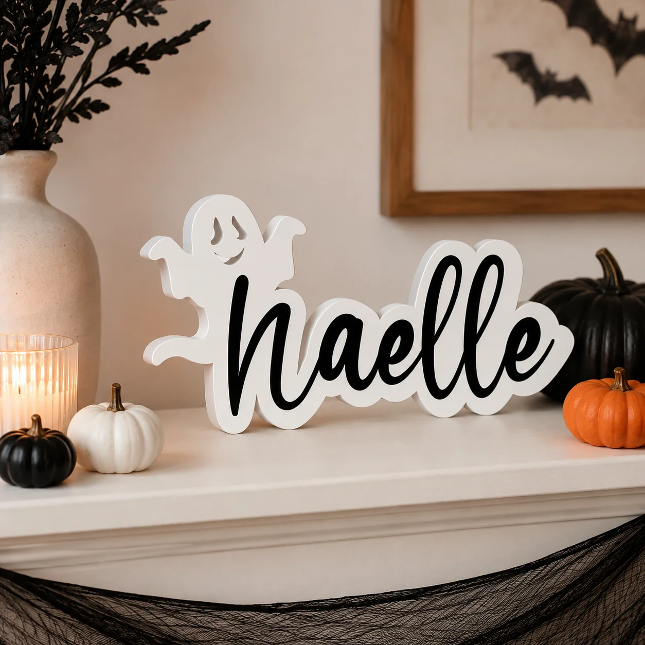 1pc Custom Halloween ghost PVC Wooden Name Plaque,Bedroom Room Table Decor,Wedding Birthday summer Graduation Christmas Gift