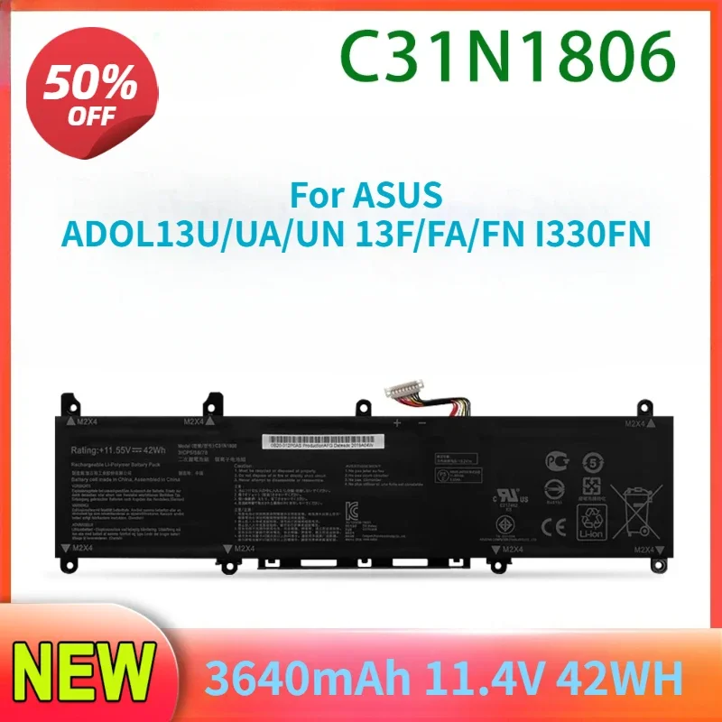 

New C31N1806 Laptop Battery for ASUS ADOL13U/UA/UN 13F/FA/FN I330FN 3640mAh 11.4V 42WH Laptop Parts & Accessories