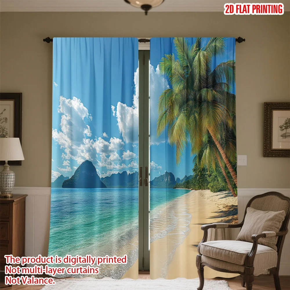 

2D flat printing 2pcs Drapes Tropical Beach Paradise(9) Digital Printed Polyester Drapes Family Party Decoration Use for Booths