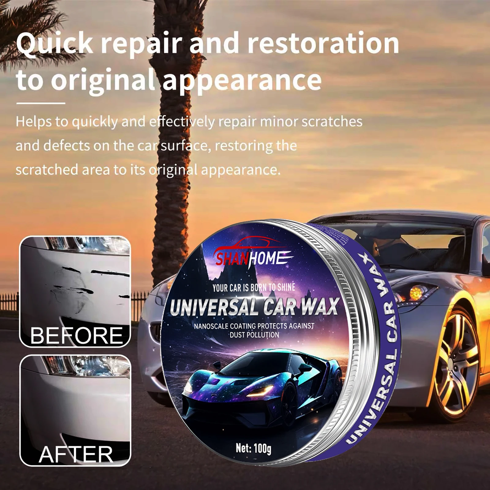 

100 г или 180 г автомобильный воск общего назначения. Используется для полировки, покрытия, ремонта царапин и полировки автомобиля.