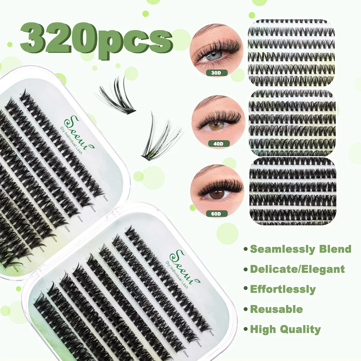 Kit per ciglia finte Lunghezza mista Estensione ciglia con legame e sigillo Pennello per rimozione pinzette Facile applicazione Regalo per trucco a molla