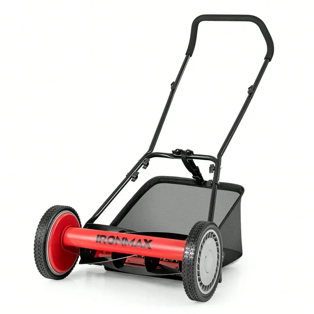 

16 Push Lawn Mower With 5Blade 6.9 Gallon Removable Grass Catcher For Garden