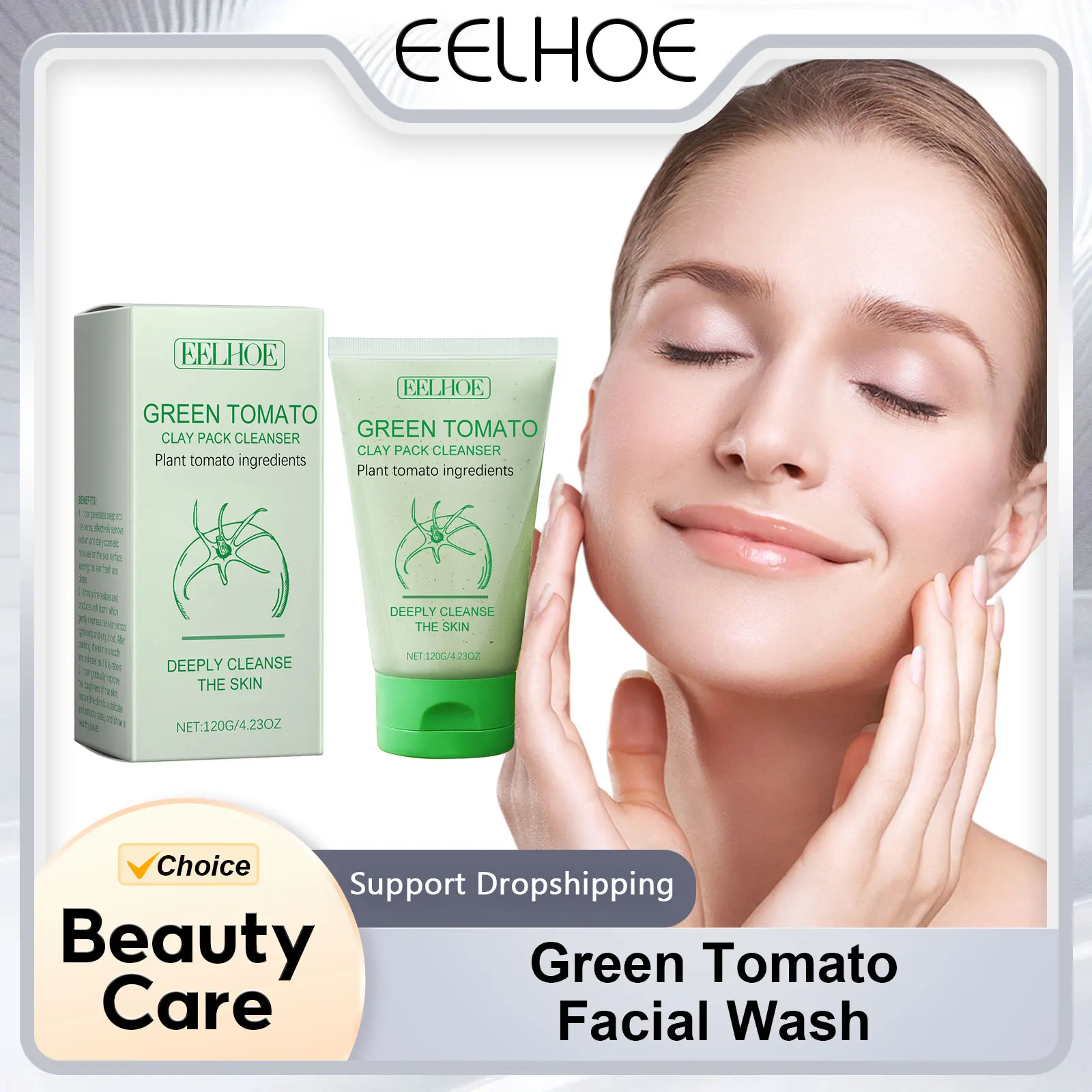 EELHOE-lavamiento Facial de tomate verde, limpieza profunda suave, exfoliante, vitamina C, brillo de la piel, eliminador de espinillas, limpiador de piel Facial