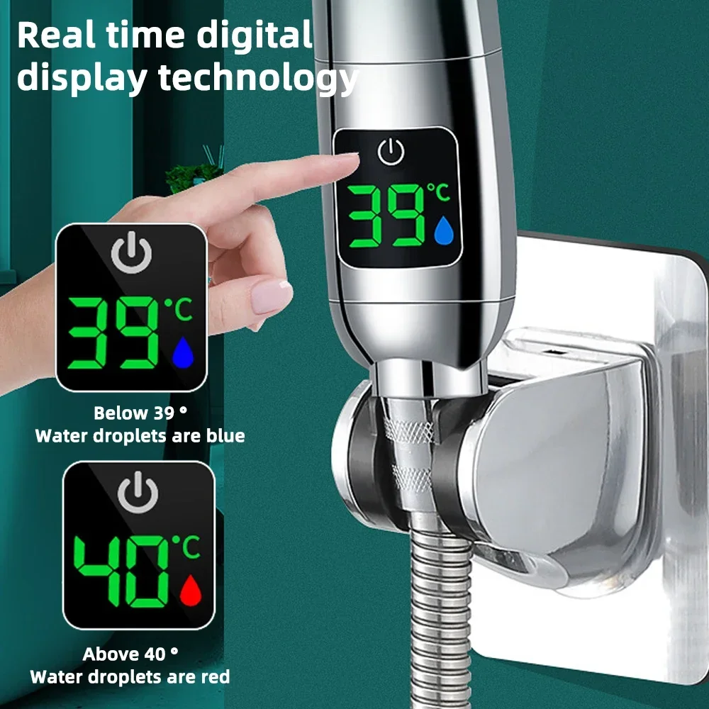 Cabezal de ducha de baño de mano, cabezal de ducha de ahorro de agua de alta presión con pantalla de temperatura Digital LED, pulverizador ajustable