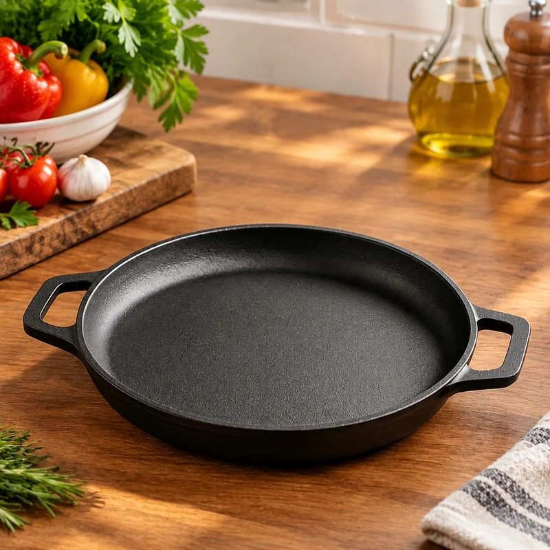 Heavy-Duty Cast Iron Frying Pan, Flat Non-Stick Surface for Indoor/Outdoor Cooking of Pancakes, Steaks, Eggs, and Veggies