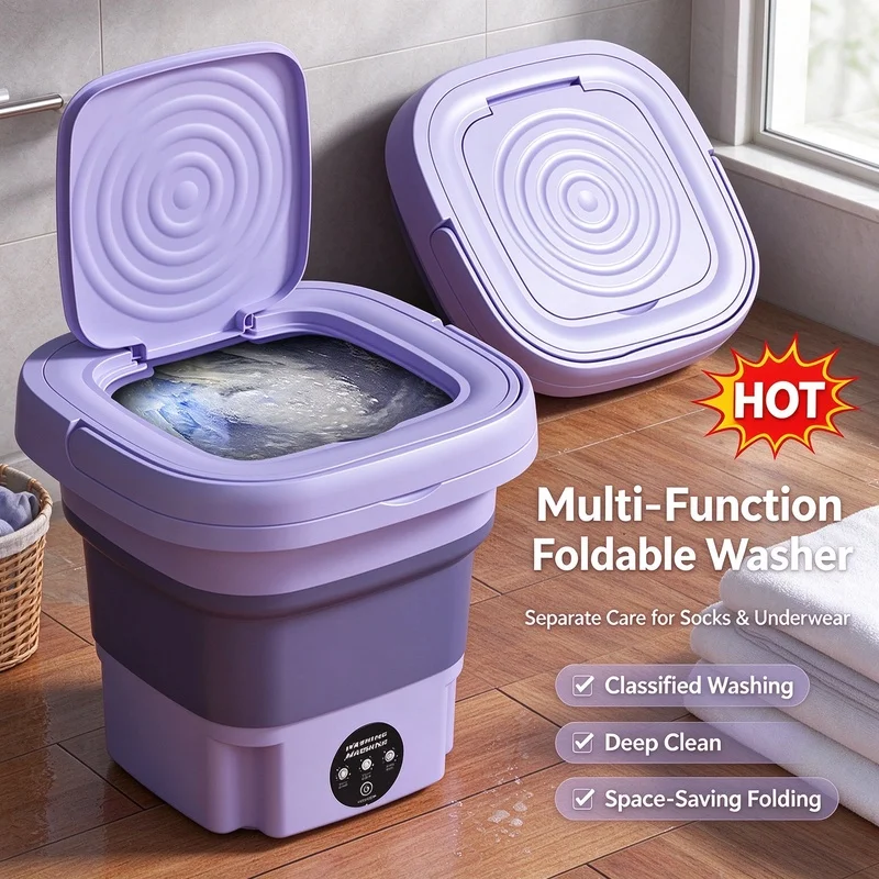 Foldable Portable Mini Washing Machine Bucket Compact Travel Washer for Underwear Socks Delicates Home Trip Laundry