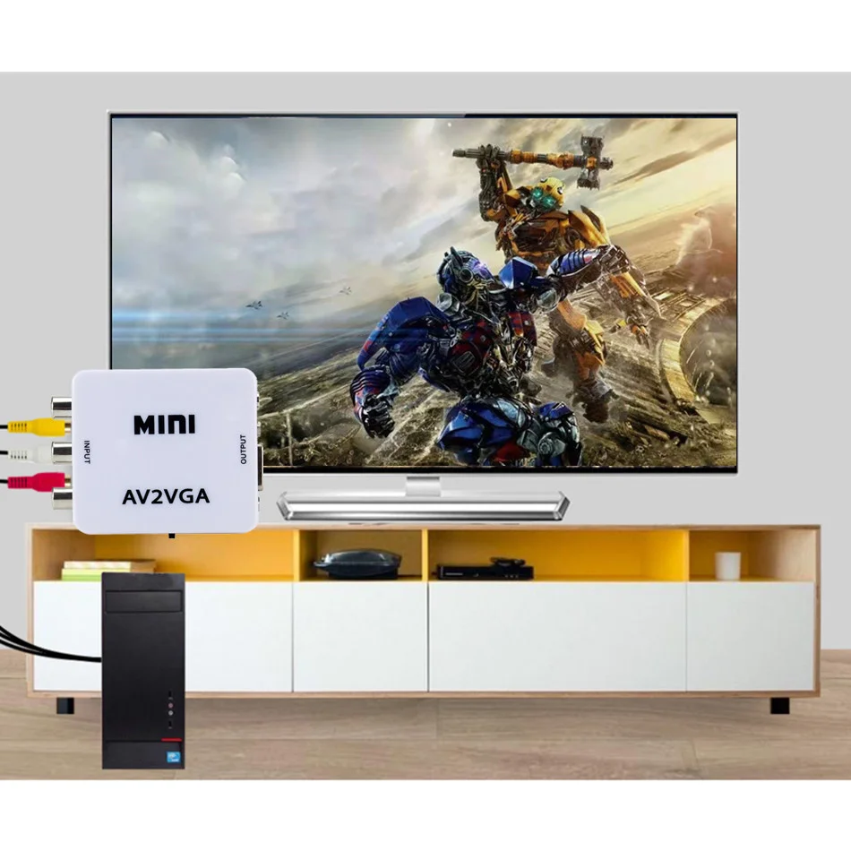 Konwerter AV RCA CVBS na wideo VGA Adapter VGA na AV RCA z kablem Audio 3.5mm do TV, pudełko Monitor do komputera 1080P HDTV Mini konwerter