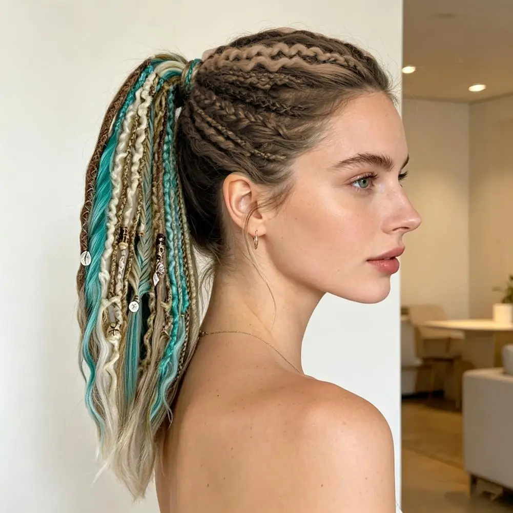 Dreadlocks Ponytail Extension Boho Braided Ponytail Extension with Hair Tie Hand-braided Dreadlock Hair Extensions for Women