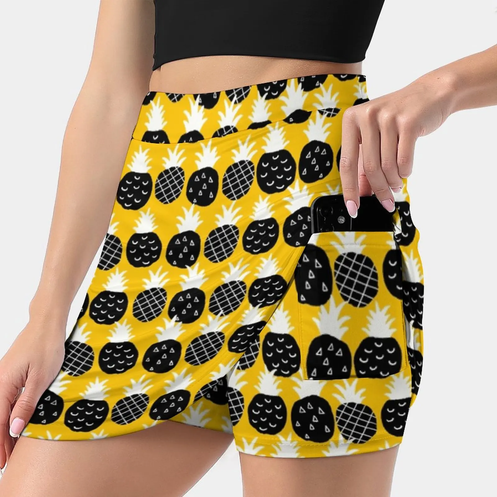 

Black New Women Skirts Double-Layer Printed Short Dress Mini Sport Skirt Wrapping Isolated Wallpaper Tile Natural Tropical