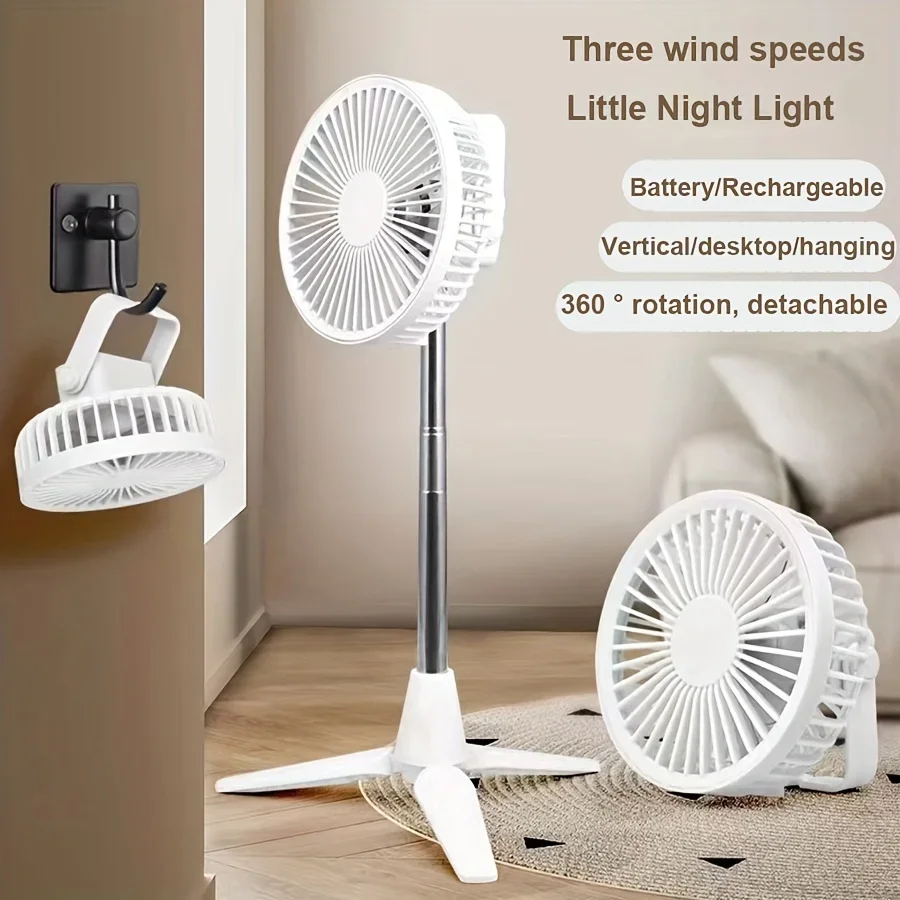 Outdoor fan liftable fan bracket adjustable telescopic luminous lighting three-speed adjustment with battery rechargeable deskto