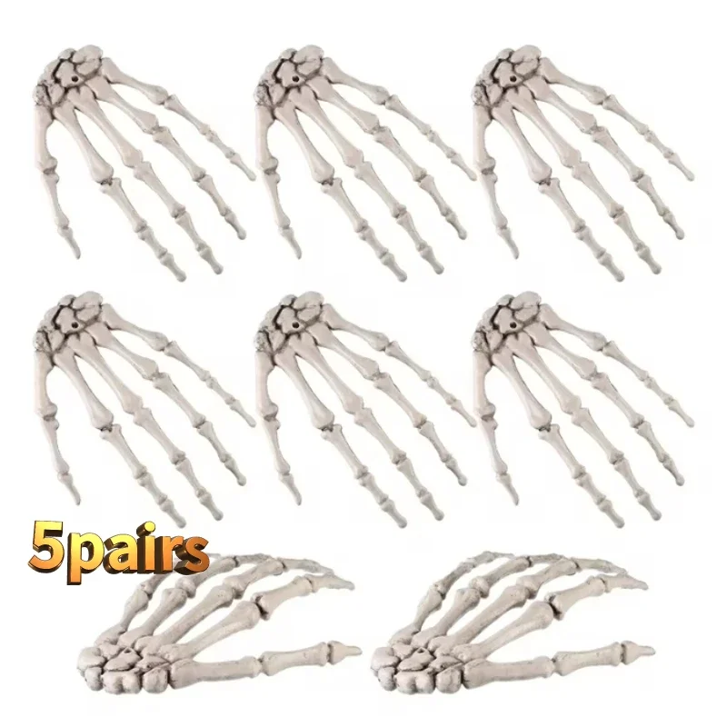 5 Pairs Halloween Decoration Props Halloween Decoration Realistic Life Size Skeleton Hands Plastic Human Hand Bone Plastic Hands