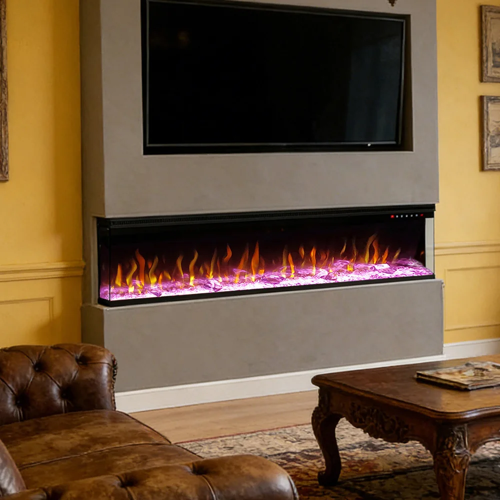 Airo CE Remote Control Theromstat 6 Color LED Flame Effect 3 Side Electric Fireplace for Living Room