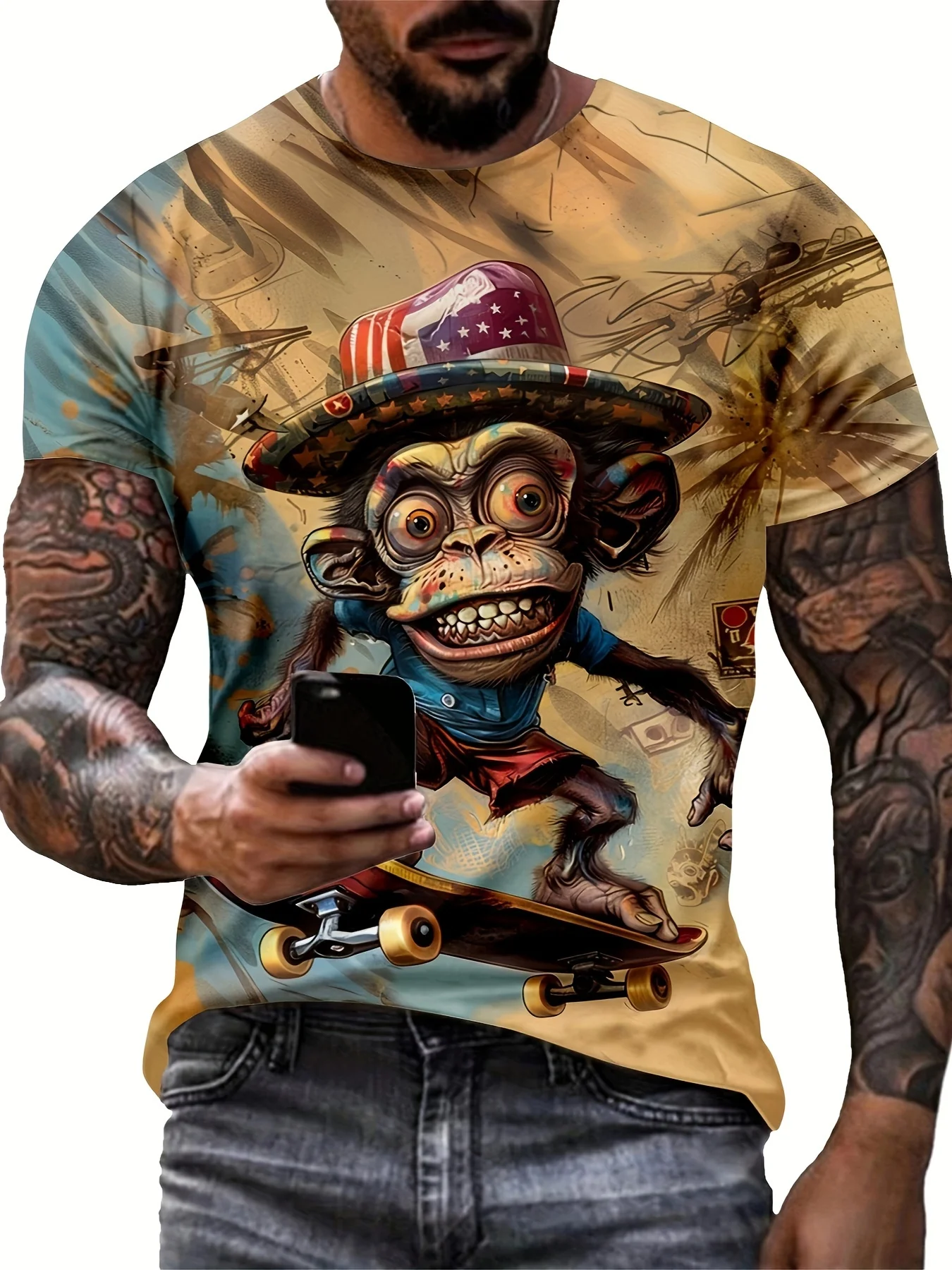 

New Funny T Shirt 3D Monkey Print Men Street Trend Hip Hop Clothing Casual O-Neck Short Sleeve T-Shirt Fashion Loose Summer Tops