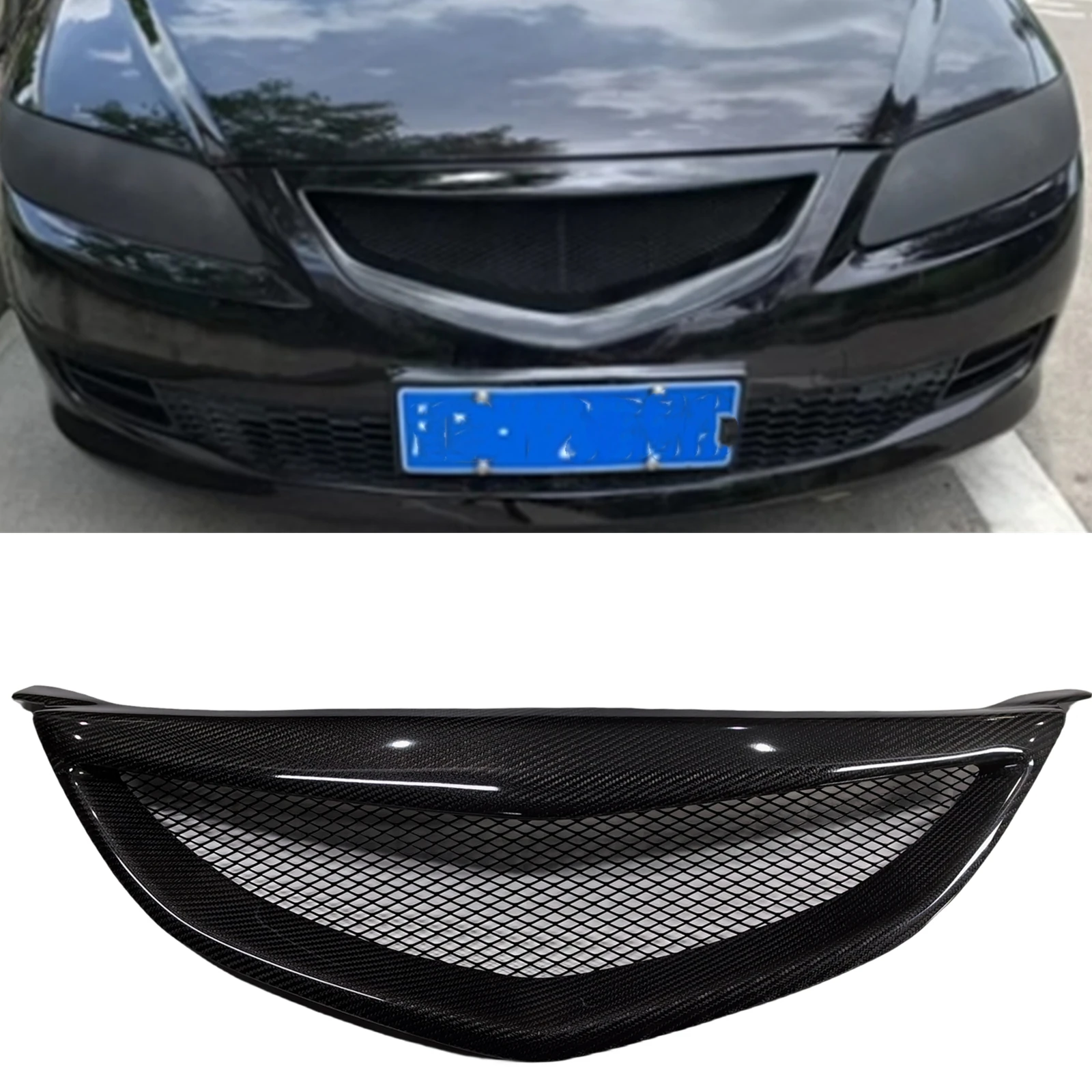 Racing Grill Front Grille For Mazda 6 2003 2004 2005 Honeycomb Style Real Carbon Fiber Car Upper Bumper Hood Mesh Grid Body Kit