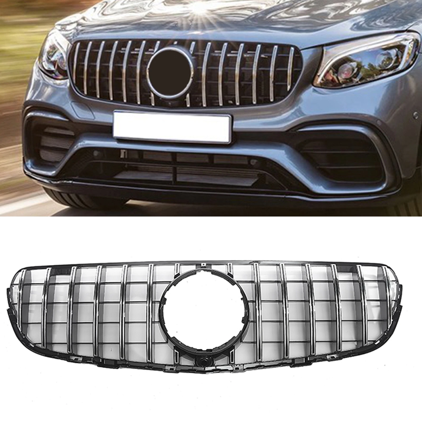 For Mercedes Benz GLC Class C253 X253 2015-2019 GLC350 GLC300 GLC250 GLC43 GT R Style Front Grille Grill Upper Bumper Hood Mesh