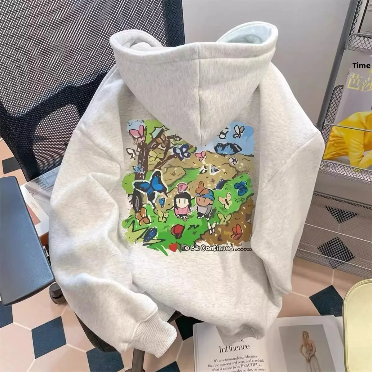 

Худи оверсайз с мультяшным принтом, свободный крой, модная верхняя одежда для осени и зимы, парная одежда