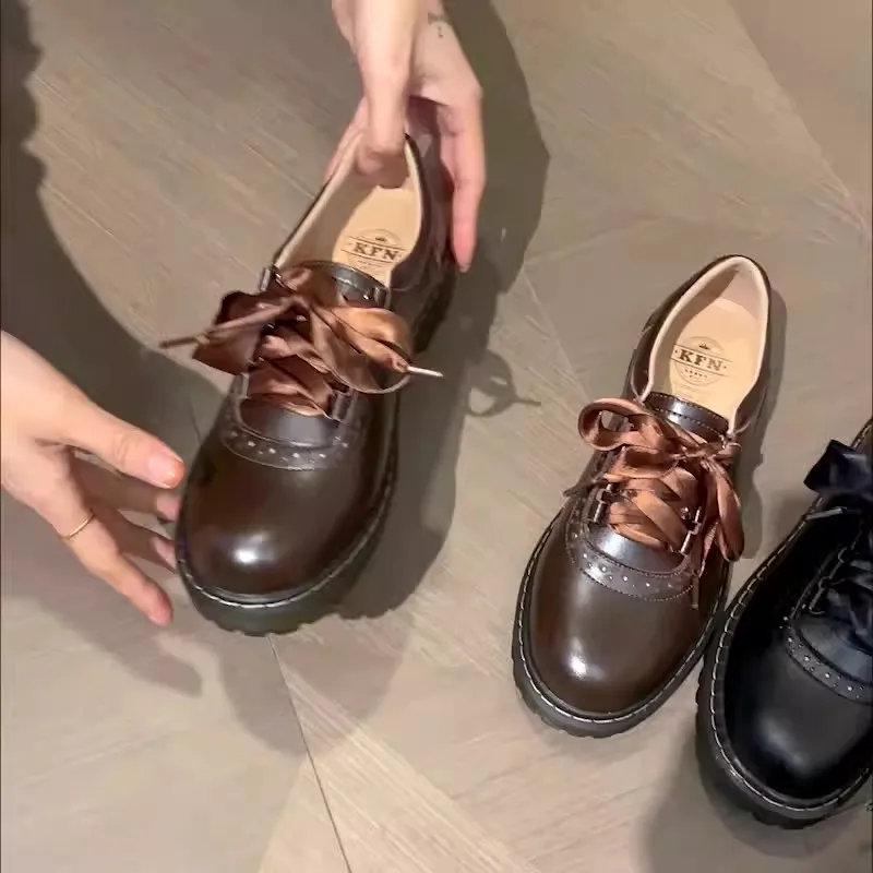 Comemore Women Oxfords Women's Shoes Ladies Leather Female Round Toe Sewing Retro Comfortable Footwear Lolita Shoe 2023 Brown 40