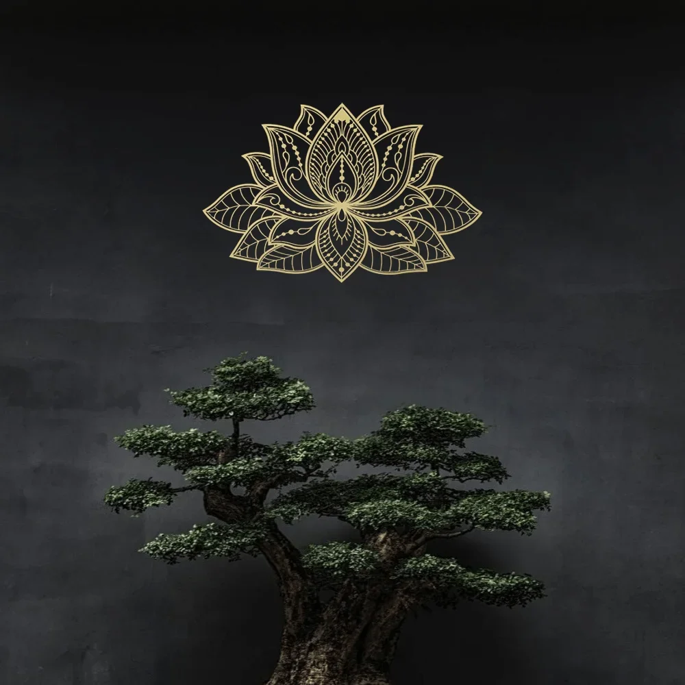 Iwa Motif Radiant Mandala Metal Wall Embellishment Lotus Bloom Peaceful Room Decor Bohemian Zen Patio Trimming Gift for Home