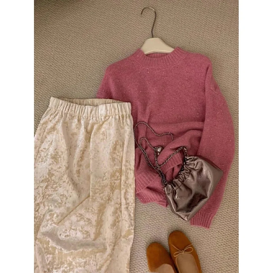 New Chinese Sle Velvet Long f Skirt Autumn 2024 Elastic Waist Hiding Hip Slimming Bodycon Skirt Vintage A-Line Silhouette