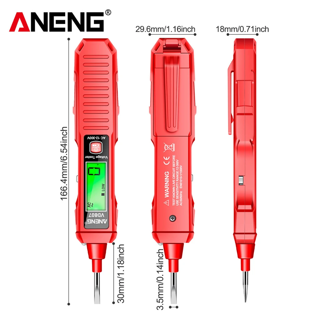 VD807 Digital NCV AC Spannungsprüfer Stift AC 12-300V Schaltungstester 50/60Hz LED Taschenlampe Ton Licht Alarm Null Feuer Drahttester
