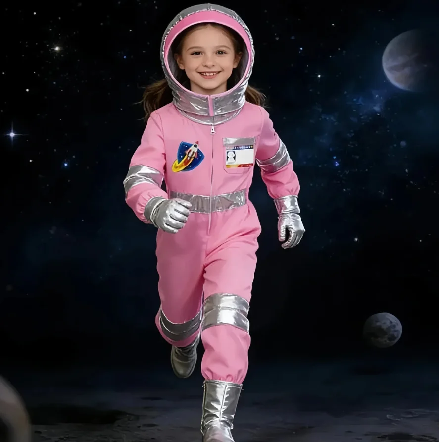 Cosplay Costume Pink Astronaut Height100-150 Pop Space-Themed Dress-Up Outfits Space Explorer Role-Play Jumpsuit Park Performanc view 4