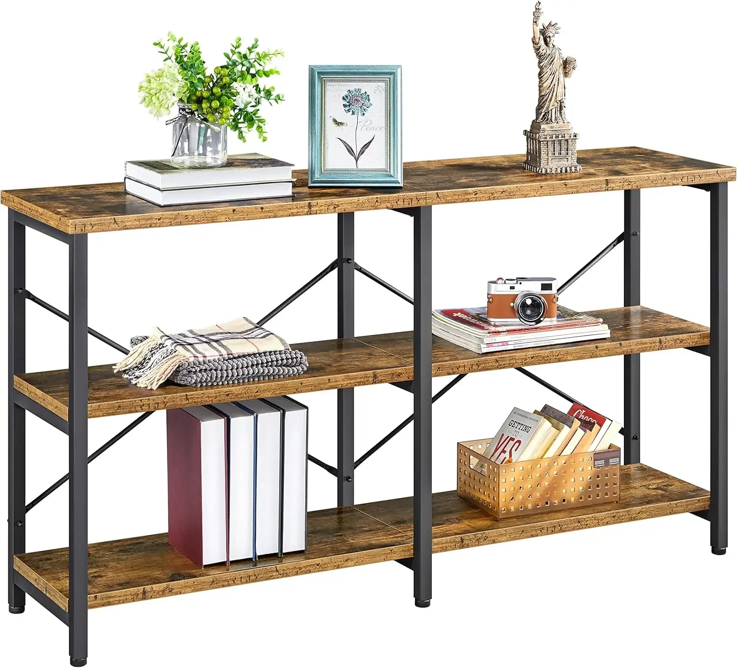 

55 Inch Console Table, Industrial Entryway Table with 3-Tier Storage Shelves