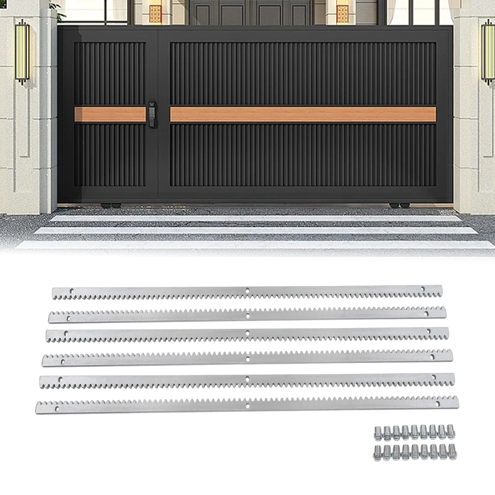 6 piezas eléctricas automáticas de puerta deslizante Kit de apertura de engranajes de 12mm 2000KG 1m rieles para la mayoría de las puertas deslizantes y puertas deslizantes lineales