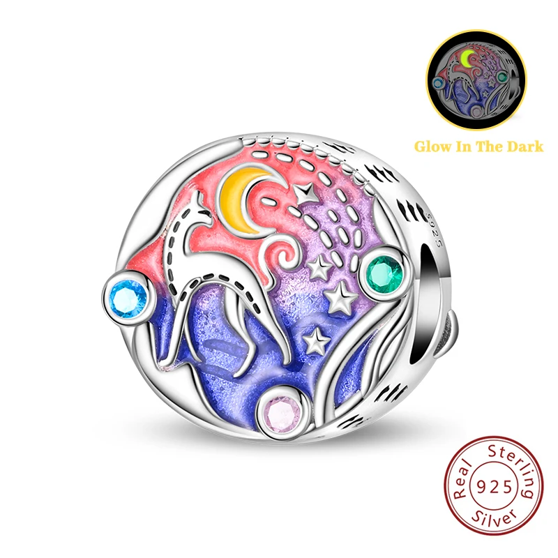 

New 925 Sterling Silver Charms Fit Original Bracelet Necklace DIY Luminous Mystery Cats Jungle Bead For Women Birthday Jewelry