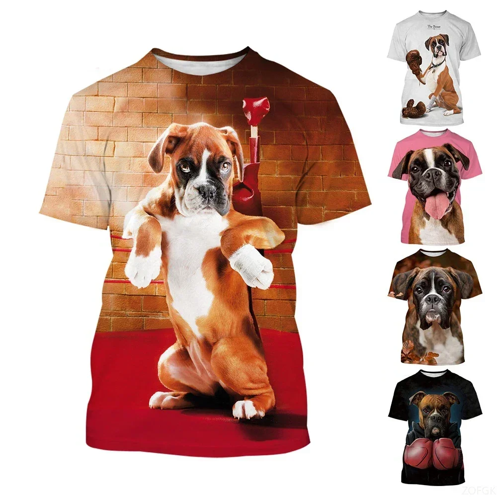 

New Fashion Cute Animal Boxer Dog 3D Printed T-shirt Men and Women T Shirts Creative Casual Street Funny Puppy Graphic T Shirts