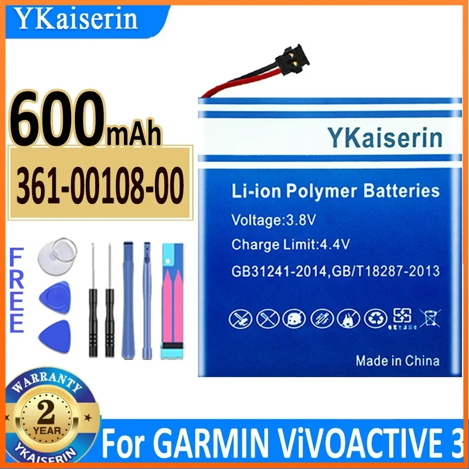 

YKaiserin 600mAh 361-00108-00 Cell Phone Battery for Garmin Vivoactive 3, Vivoactive3 Portable Batteries Batteria + Free Tools