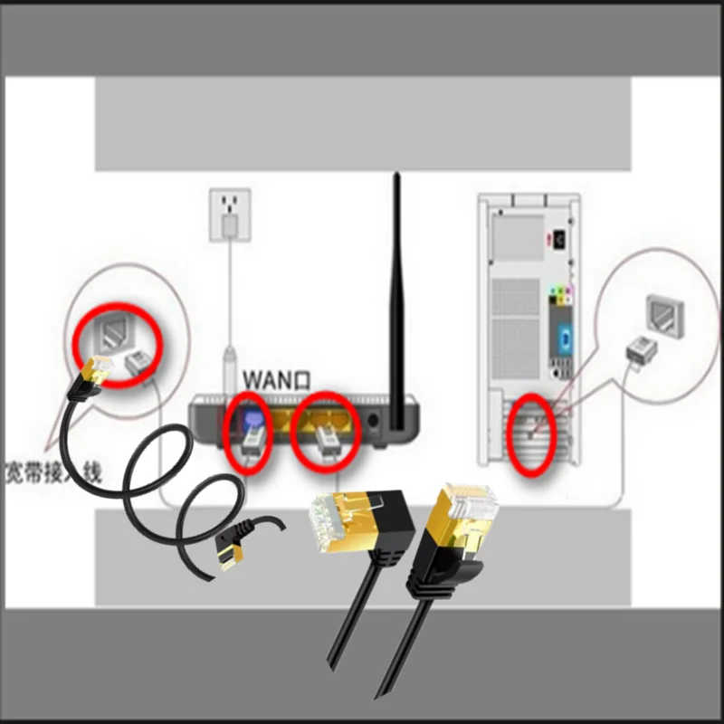 Ethernet Thin Cable RJ45 Cat7/6 Lan Ultra Slim Cable UTP RJ45 Network For Cat6 Compatible Patch Cord 90 Degree Right Angle Cable