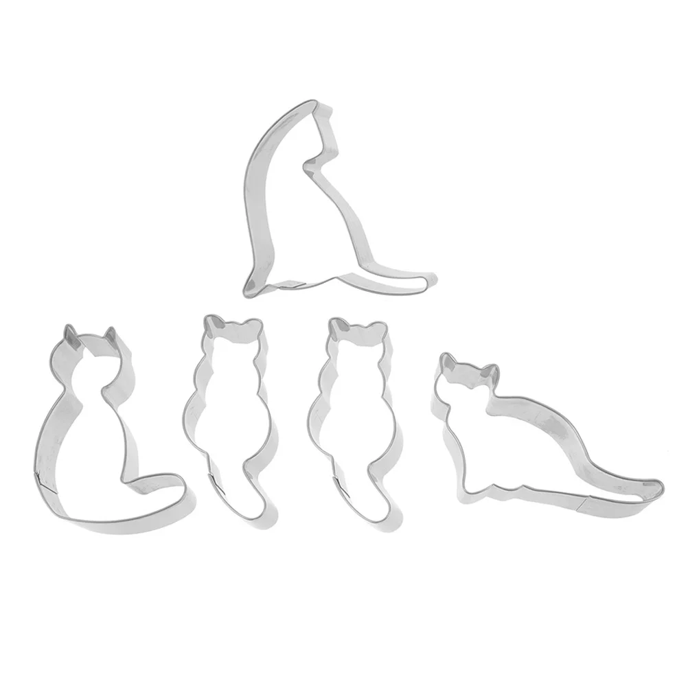 

5Pcs Cat Cookie Stainless Steel Baking Mold Kitchen Tool For Cookies Cakes Chocolates Home Professional Use AntiRust Safe