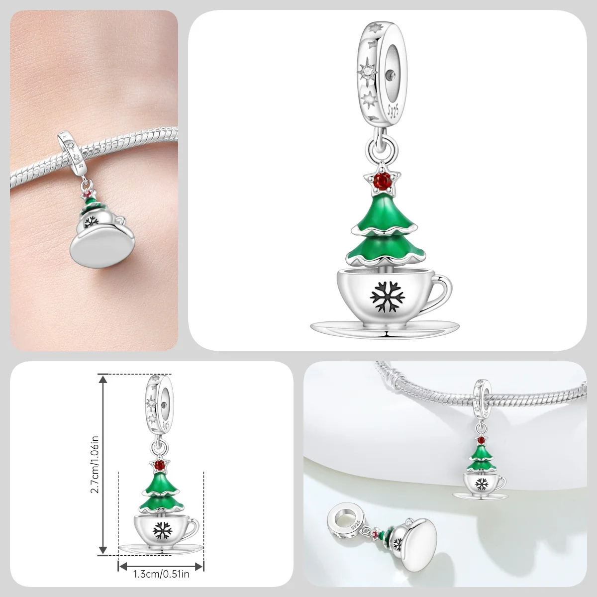 Original 925 Sterling Silber Zirkon Schneeflocken-Charm-Anhänger DIY Perle Passend für Armband Halskette Schmuck Feiertagsgeschenke für Frauen – Detail 20