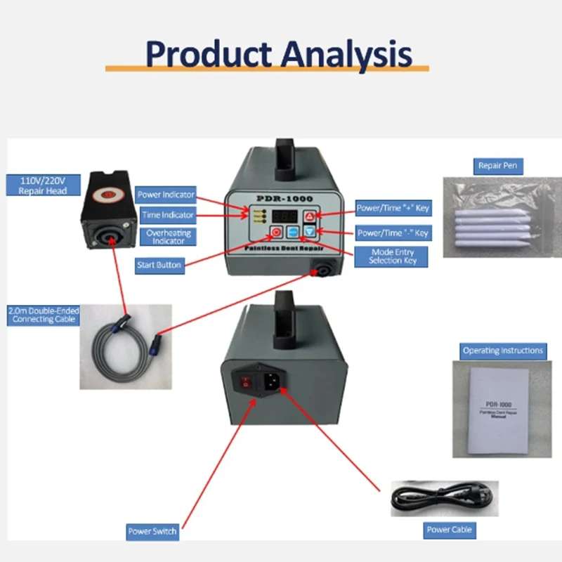 Imagem -06 - Pdr 1000 vs Pdr009 Pdr007 Máquina de Reparo de Amassados de Corpo Automático Aquecedor de Indução Chapa de Metal Paintless Dispositivo Removedor de Amassados Reparo de Carro