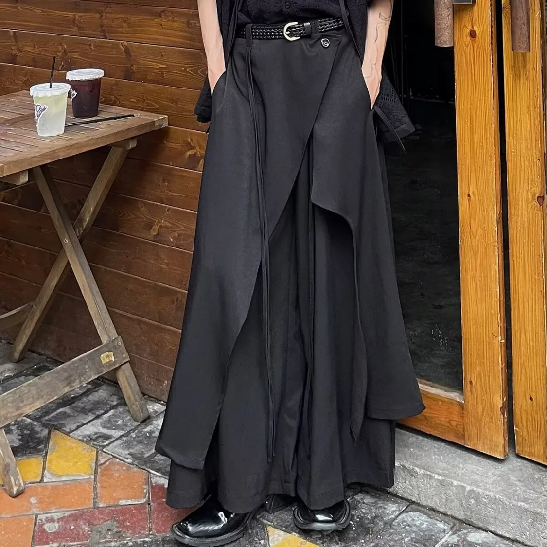 Niche Design High Waist and Thin Loose Wide-leg Pants Black Cool Culottes