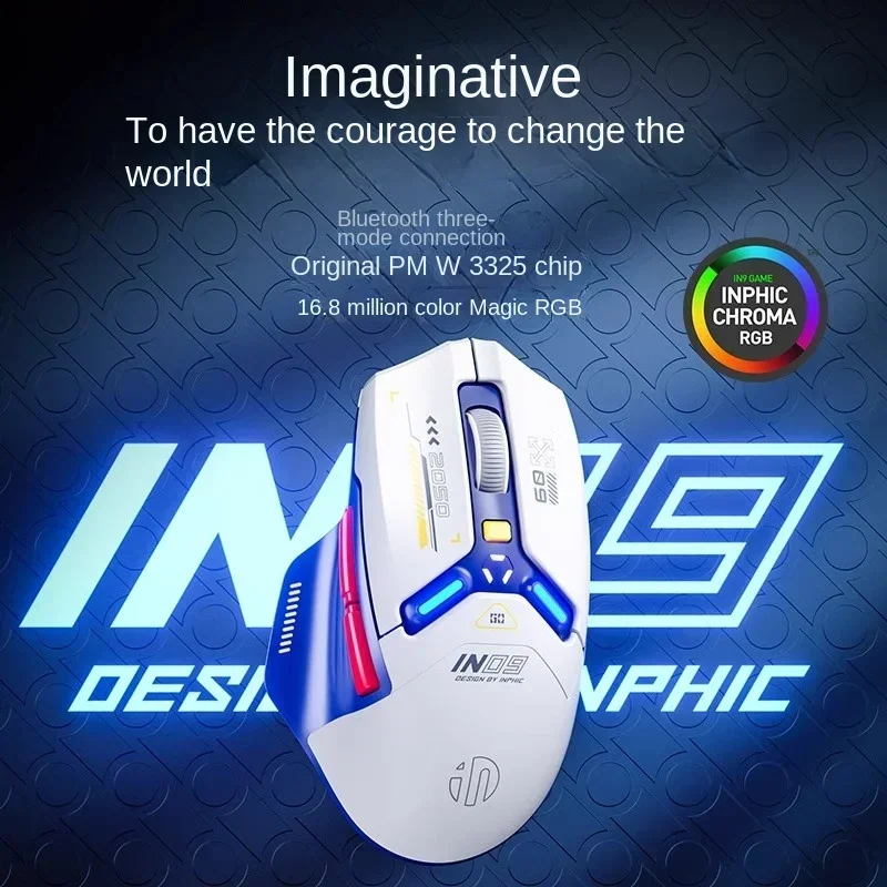 Imagem -02 - Inphic-mouse para Jogos Recarregável sem Fio Mouse Óptico Programável 2.4g Modo Bluetooth 10000dpi 10000dpi Botões In9