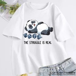 The Struggle Is Real Fitness Panda T Shirt Funny Cartoon T-shirts Summer Short Sleeve Graphic T Shirts Streetwear Women's Tops