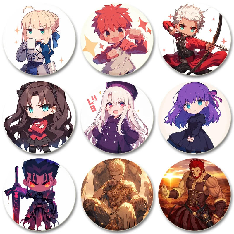 Anime Fate/Zero Tinplate Soft Button Brooch Creative Figure Icon Badge Snap-in Pins for Clothes Decoration Jewelry Accessories