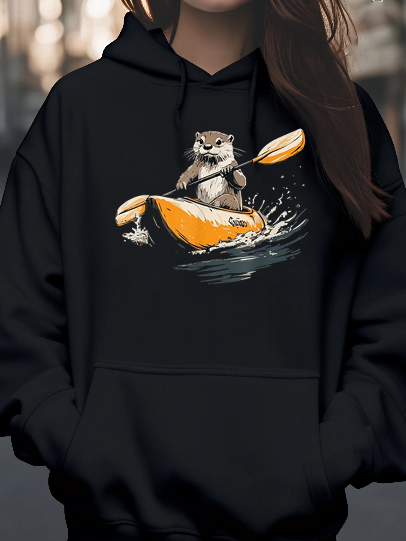 

Толстовка с рисунком Otter Kayaking, осенне-осенняя повседневная одежда для женщин и девочек