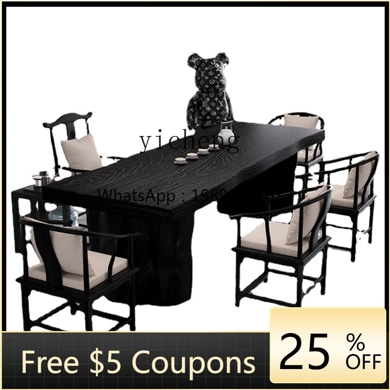 

ZZf Carbon Black Solid Wood Table-Chair Set Large Board Tea Table Office Zen Home Modern