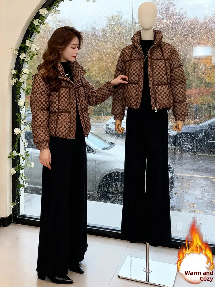 

Корейская зимняя женская куртка-пуховик с воротником-стойкой, утепленная флисом, в повседневном стиле, модная верхняя одежда