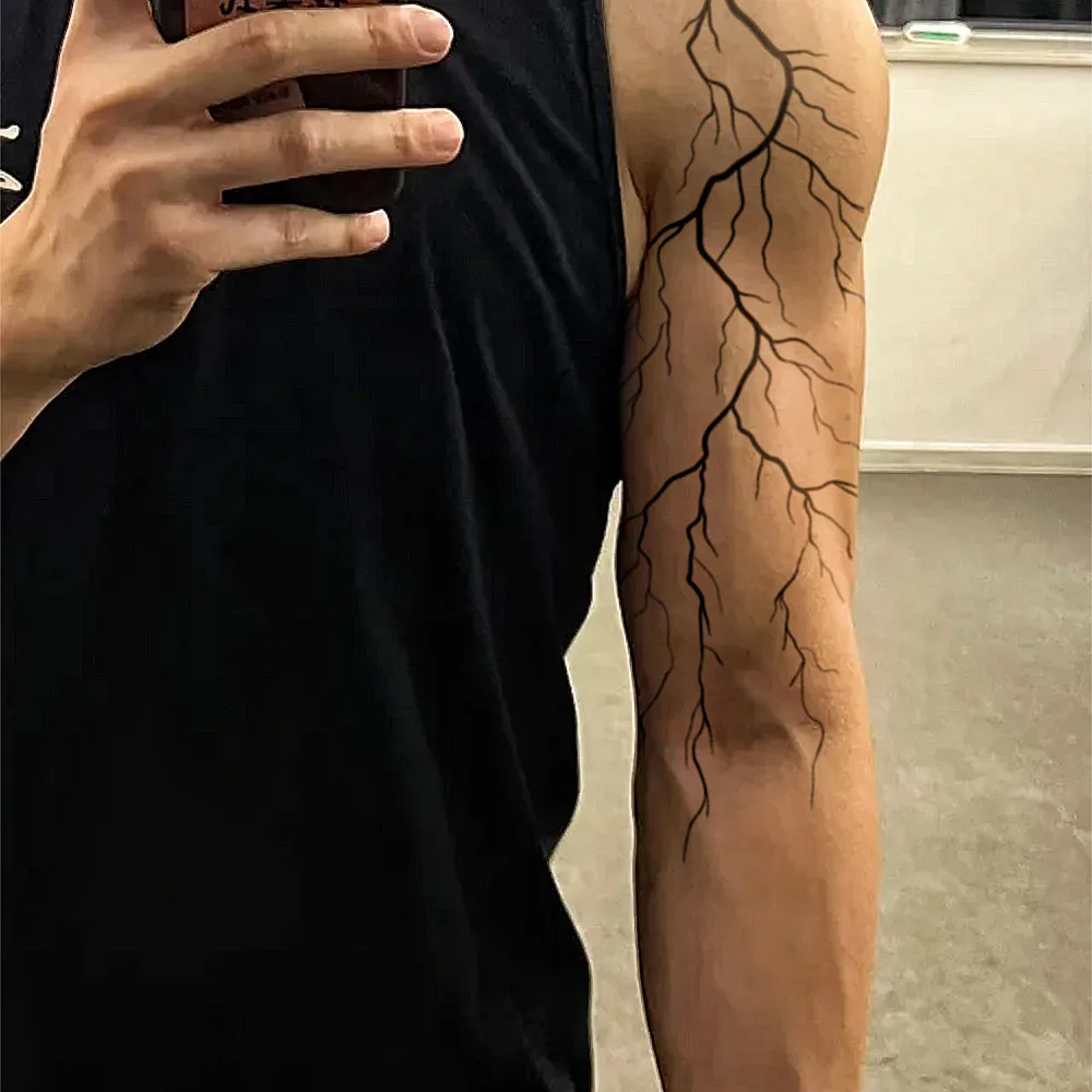 1 Sheet Arm Black Lightning Tattoo Sticker Waterproof Lasting Temporary Tattoo