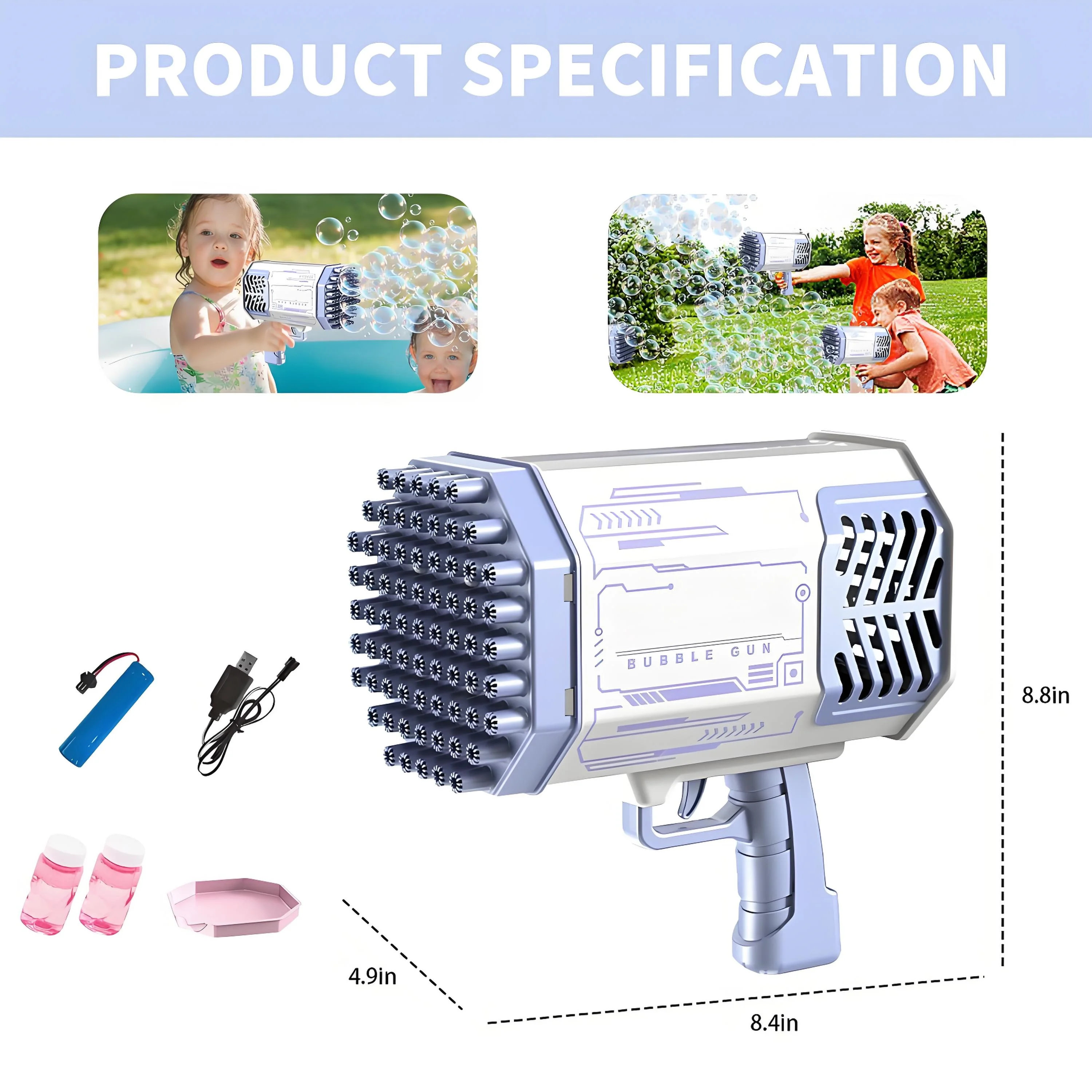 Pistola Blaster de Bolha Automática com Luzes LED |   Não-Stop Milhares de Bolhas |   Diversão interna e externa para crianças a crianças