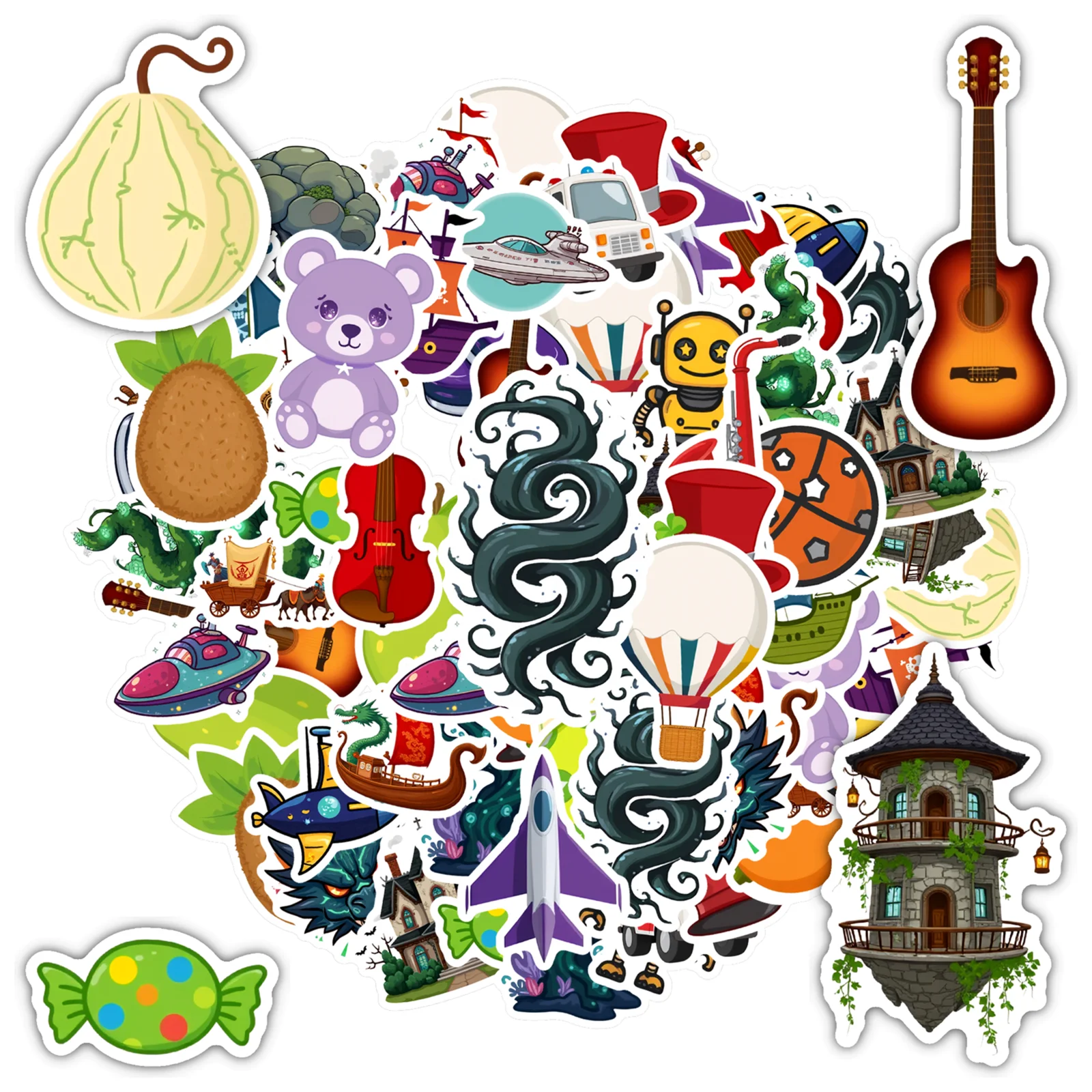 

35 шт.-50 шт., мультяшные музыкальные наклейки, игривые животные, забавные наклейки, ПВХ наклейка для телефона «сделай сам», гитары, ноутбука, чемодана, чашки