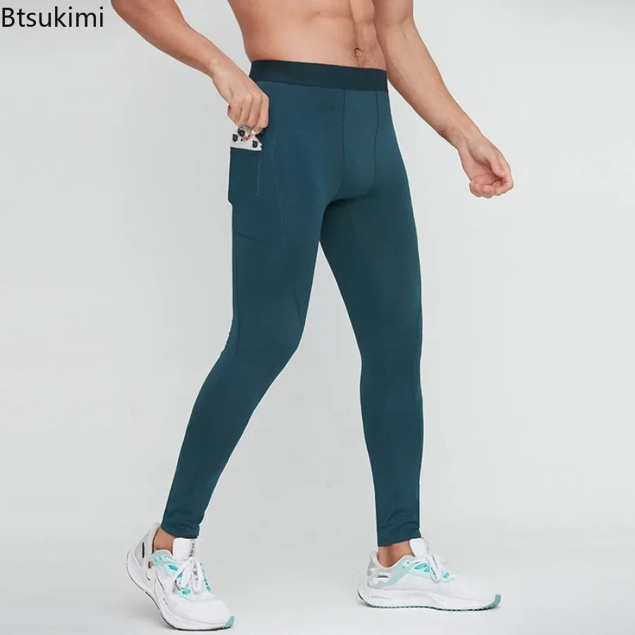 2025 Running Pocket Leggings Men Compression Pants Sport Jogger Outdoor Basic Tights Bottom Hiking Biker Sportswear Gym Trousers